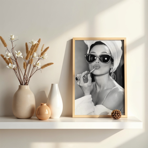 Audrey Hepburn Lipstick Print, Black and White, Vintage Photo, Audrey Hepburn Poster, Old Hollywood Decor, Feminist Print, Fashion Wall Art