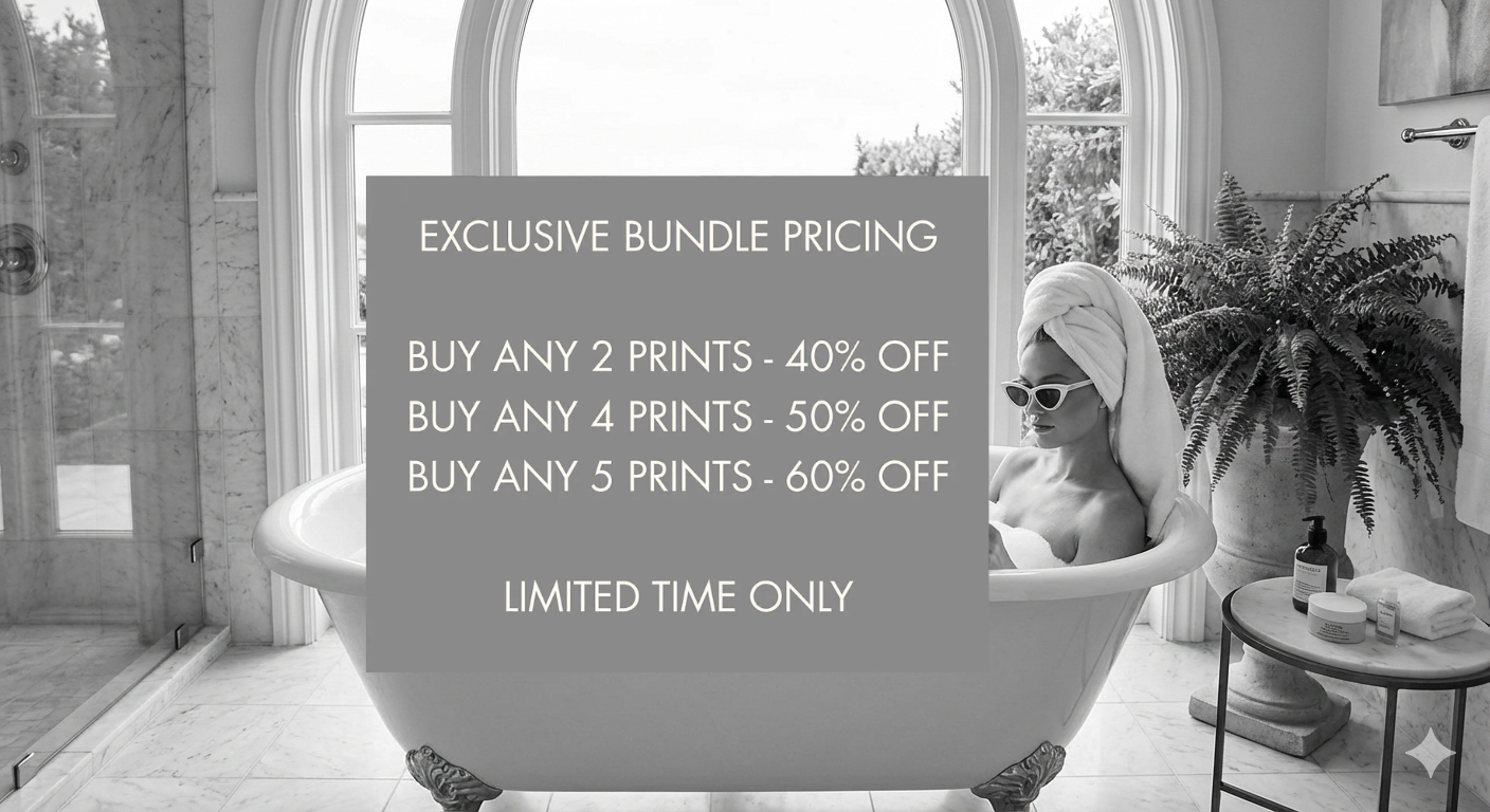Woman in a bathtub with promotional text overlay for bundle pricing.